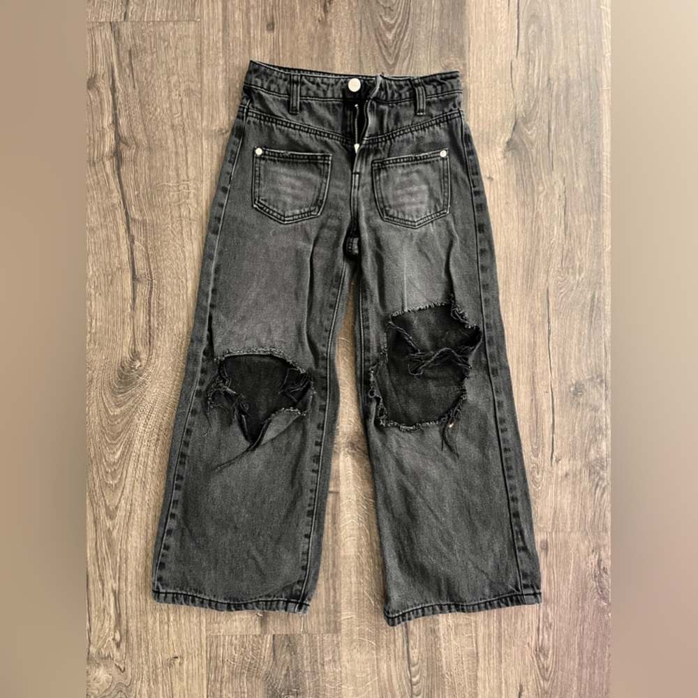 Truce / Nordstrom Sz 8 Girls Wide Leg Distressed Black Jean.
